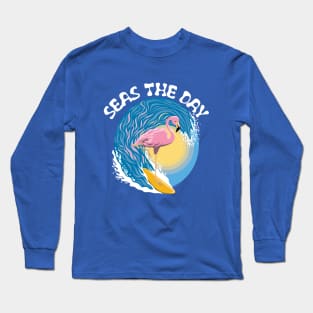 Seas The Day | Surfing Flamingo Long Sleeve T-Shirt